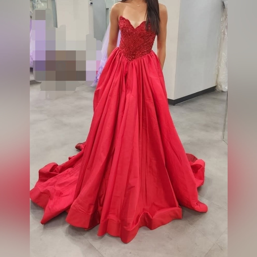 Sherri Hill Strapless Red Gown